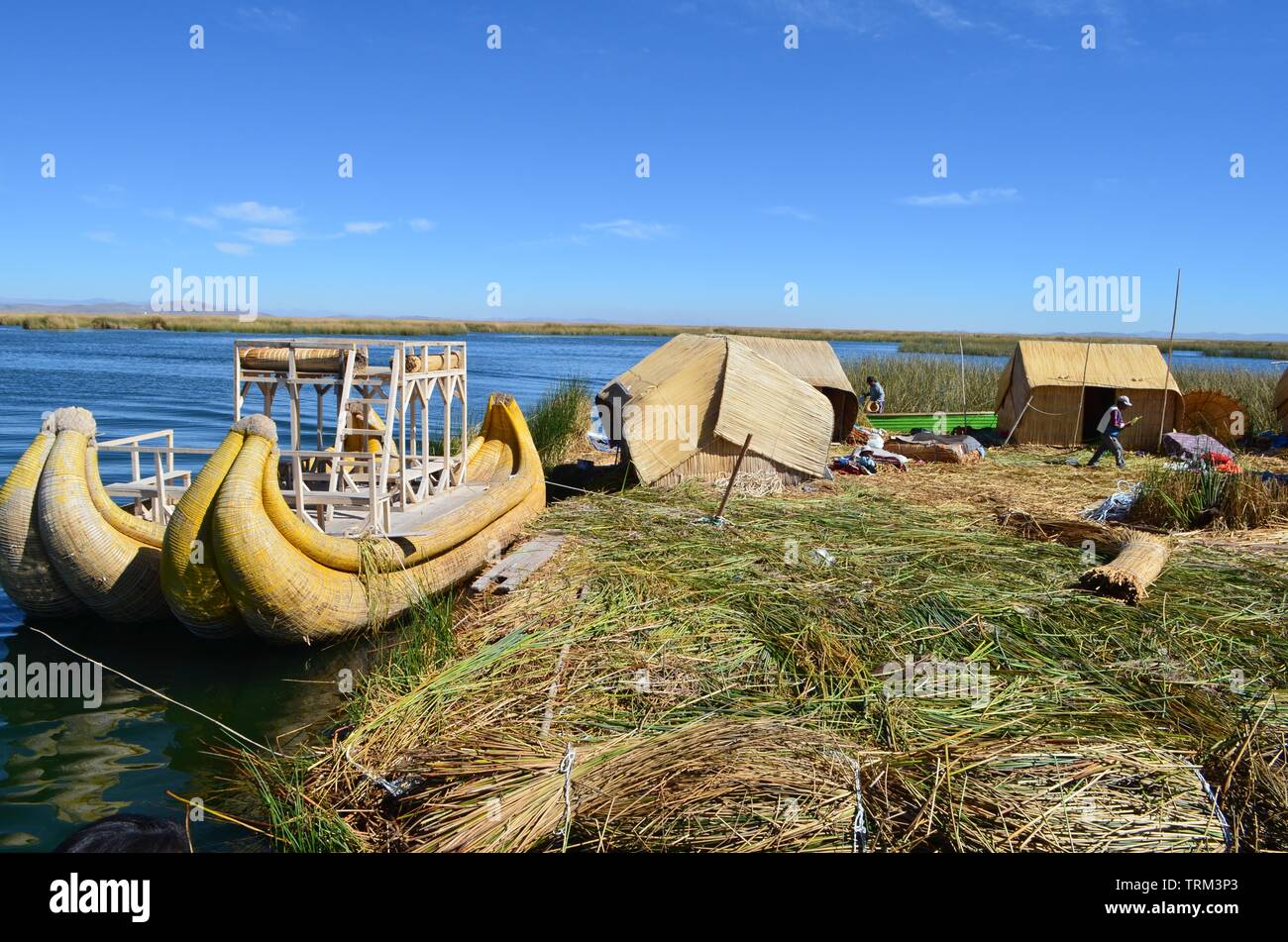 Peruvian Reed Boat Peru,Puno,Titicaca. View of Titicaca Lake and reed boats or caballitos ...