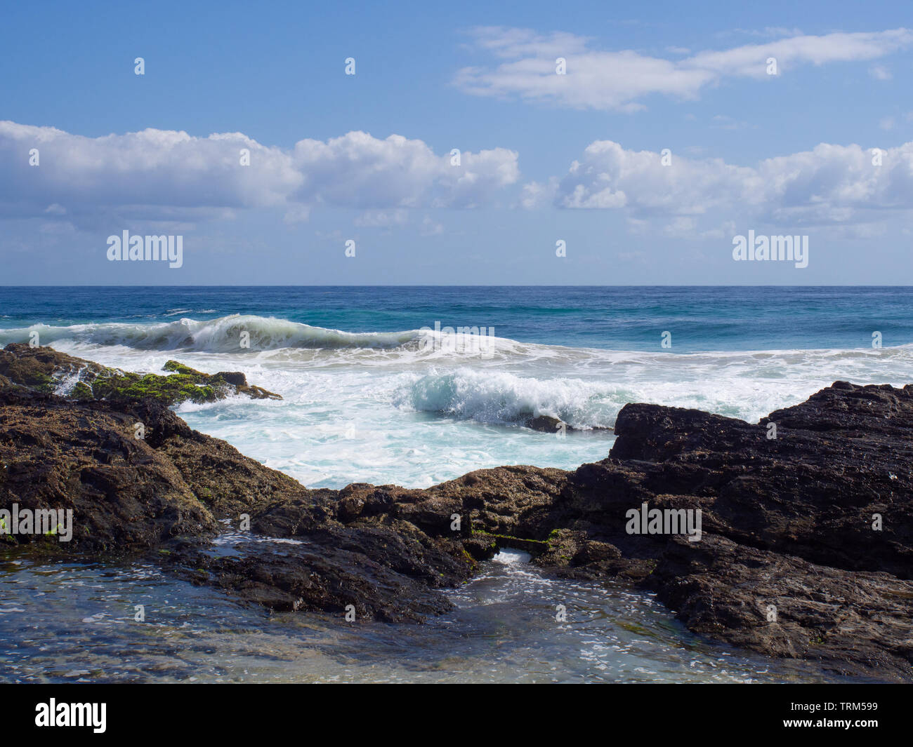 Rocky Coastline Of Snapper Rocks At Tweed Heads On The Gold Coast Stock Photo