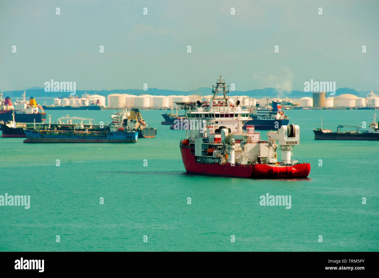 Tanker Ships in Singapore Strait Stock Photo