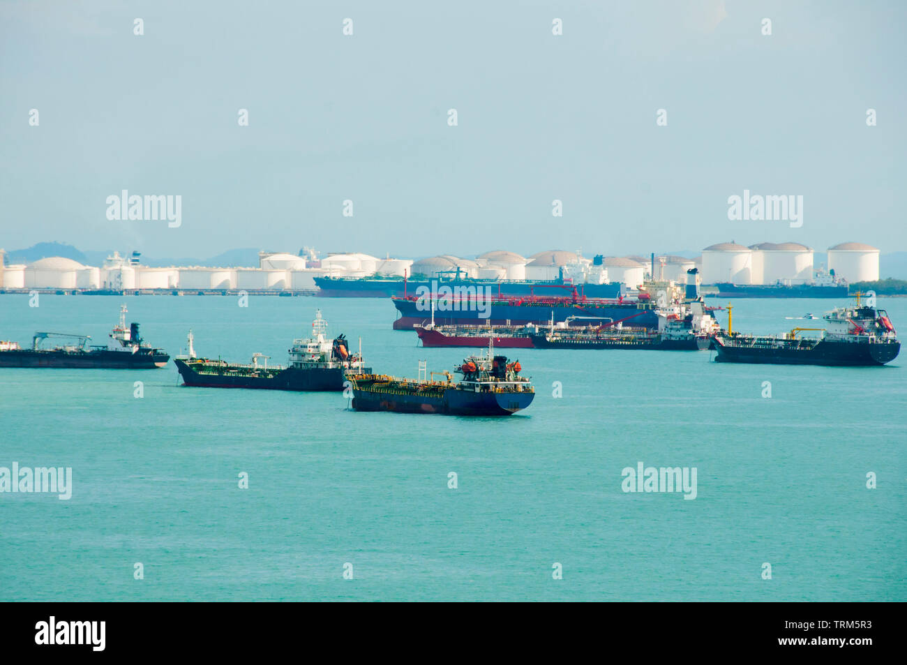 Tanker Ships in Singapore Strait Stock Photo