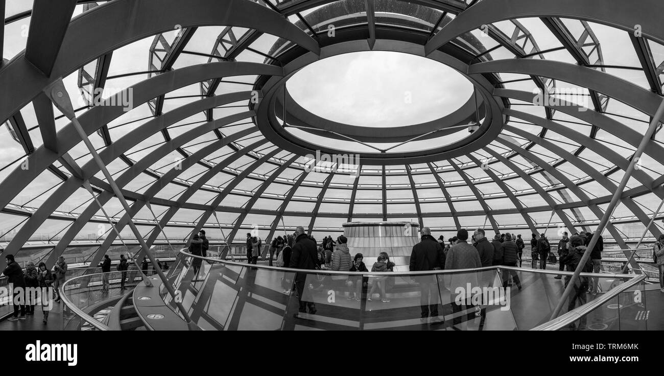 German Parliament inside. A masterpiece, like most German buildings. The image is represented by the dome, with its view to heaven, to infinity. Touri Stock Photo