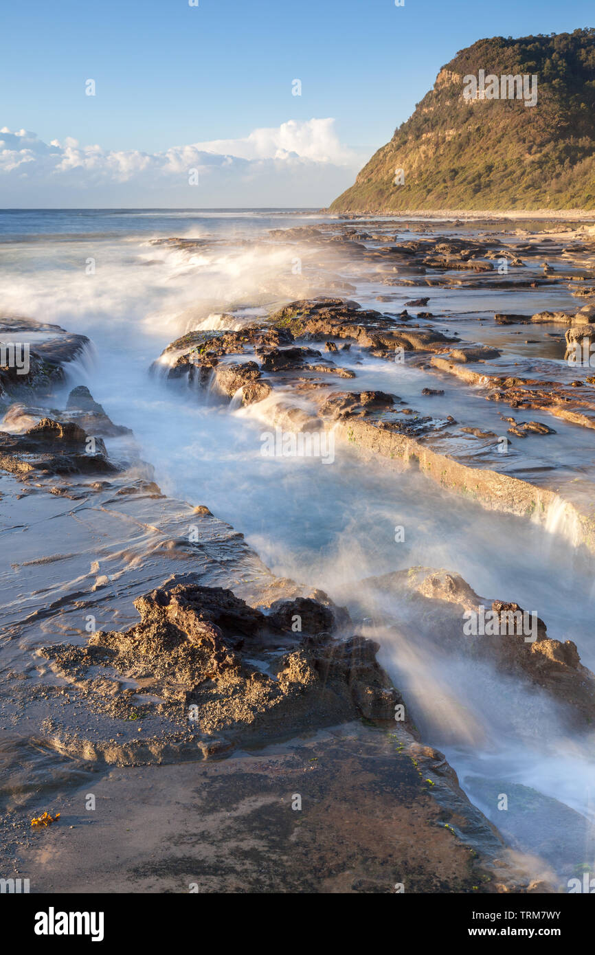 Dramatic seascape in morning light at Dudley Beach - Newcastle NSW Australia. This beach is located a few kilometers south of the main city centre of Stock Photo