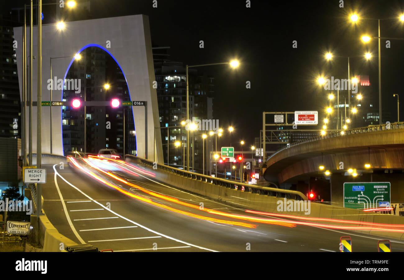 Melbourne scenes: Freeway design at night in Melbourne Australia. Stock Photo