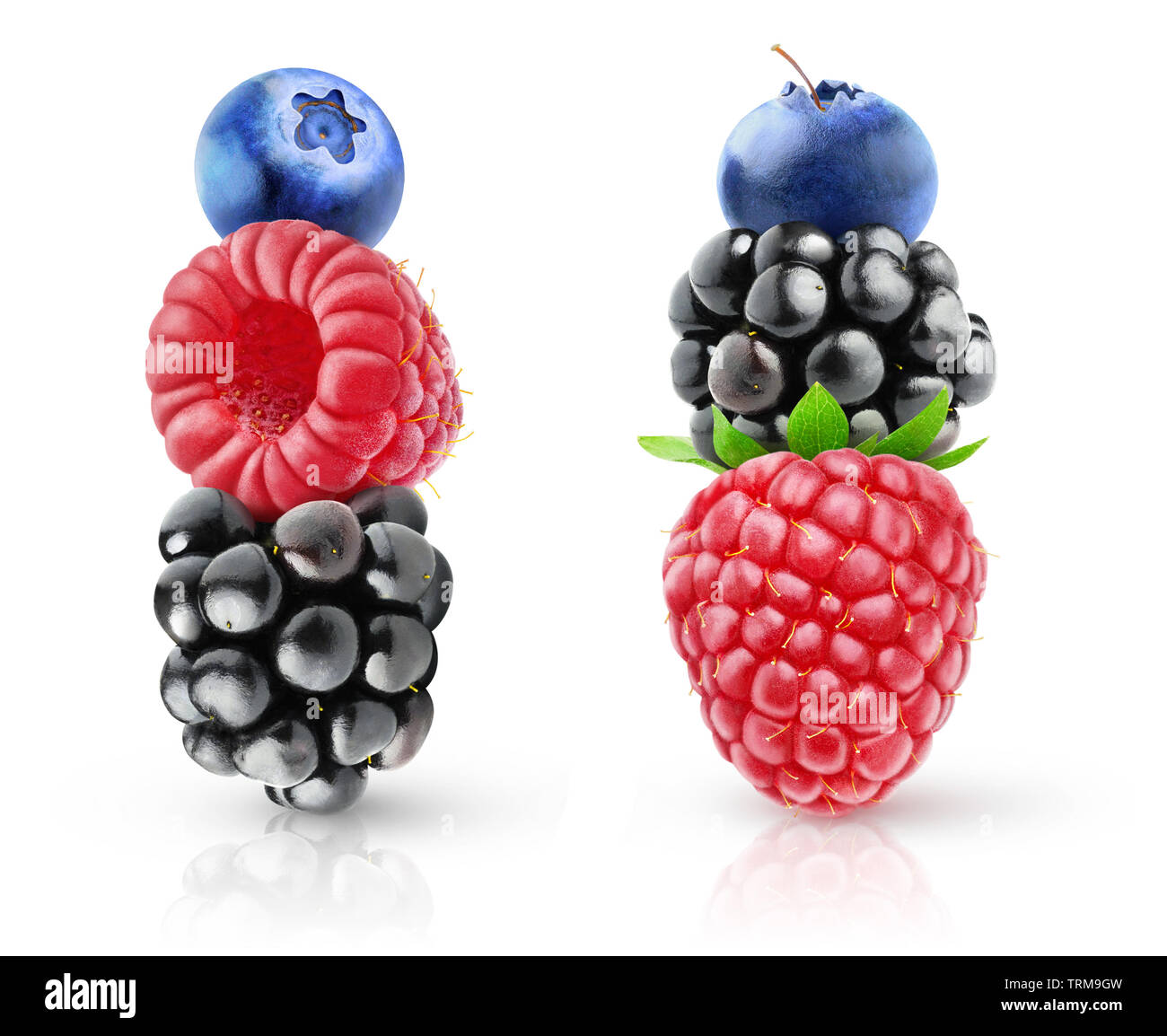 Isolated berries pyramid. Blackberry, raspberry and blueberry fruits on ...