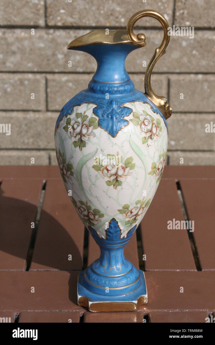 Victorian tall pottery flower vase made by Thos Forester of Longton