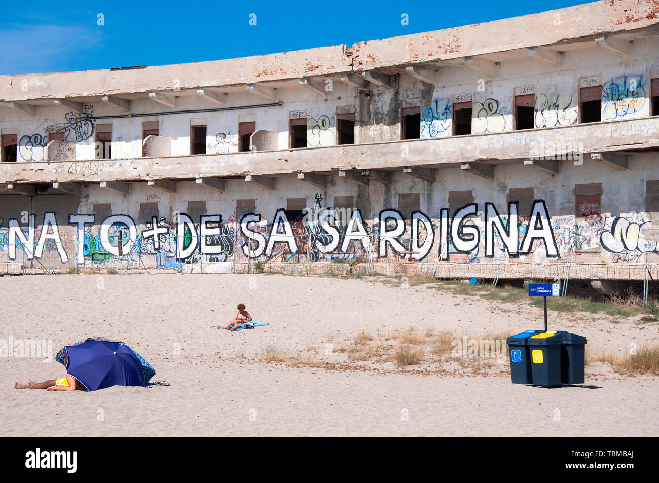 Abandoned Hospital, Poetto  Beach, Cagliari , Sardinia, Italy Stock Photo