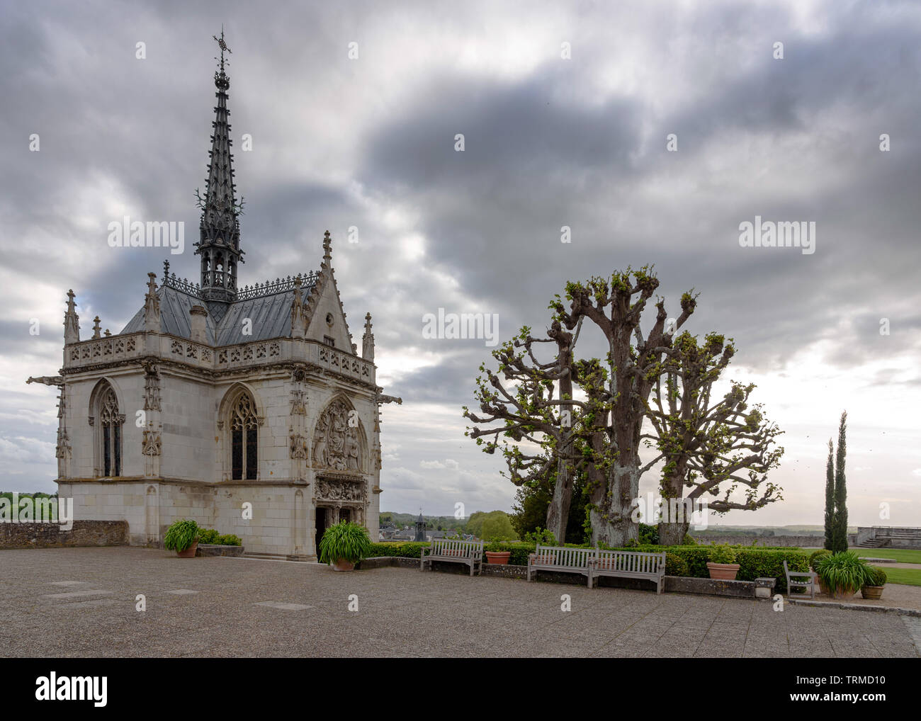 The Chapel of Saint Hubert, which contains Leonardo da Vinci's grave, on a cloudy spring day Stock Photo