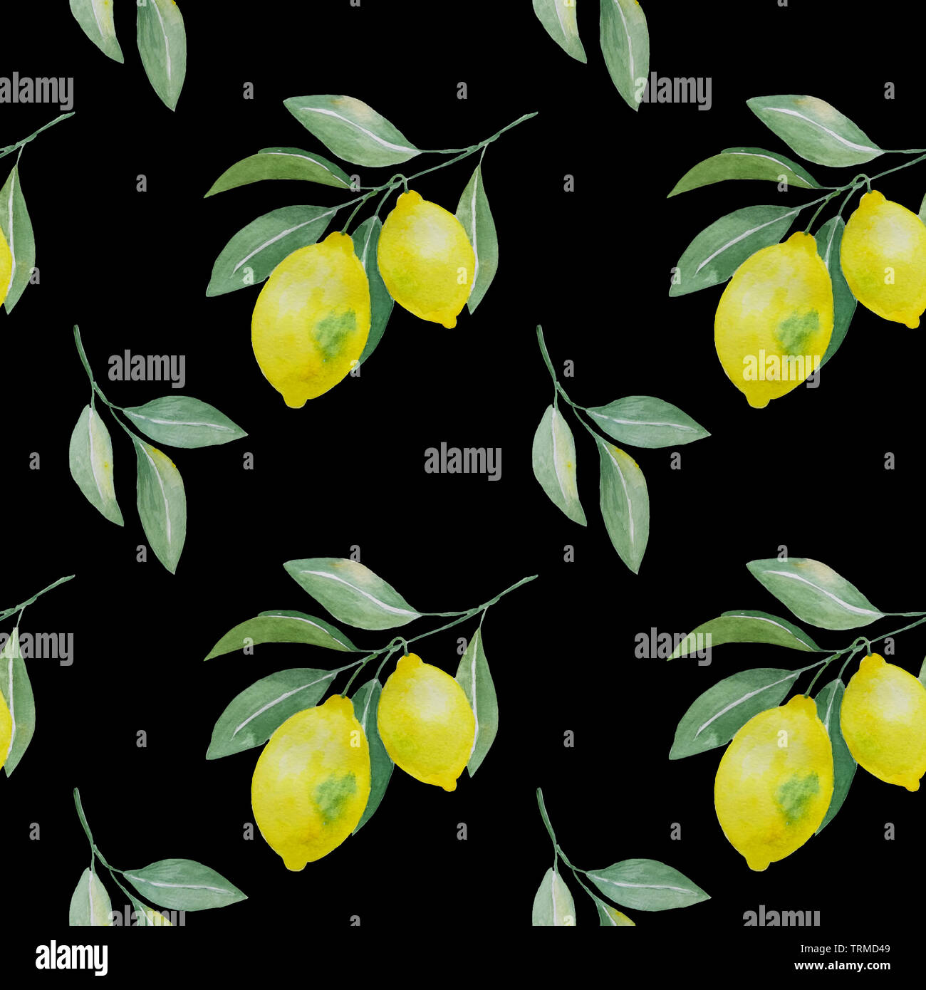 abstract watercolor hand drawn seamless pattern with lemon branches and ...