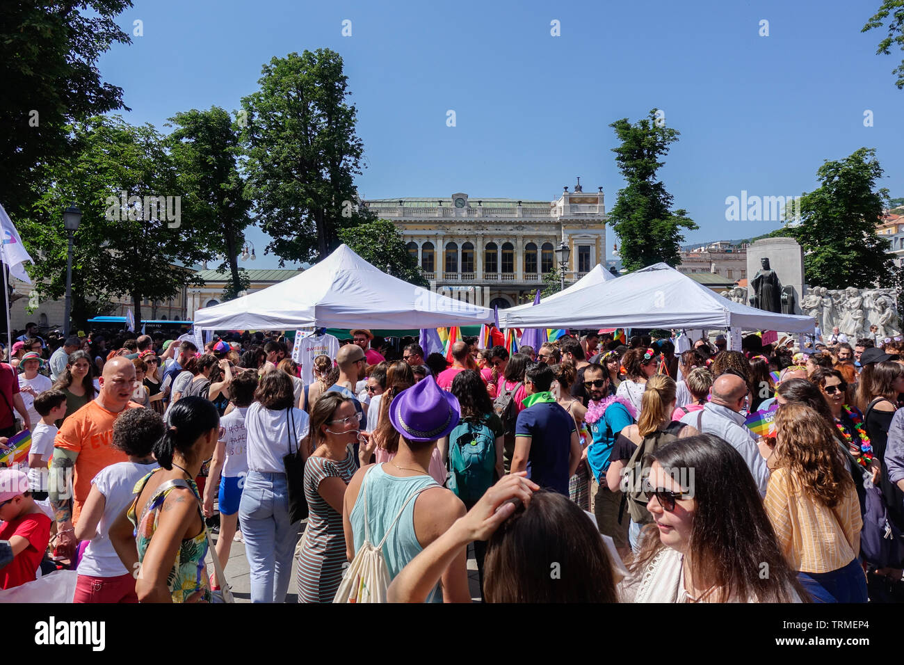 Trieste ITALY - JUNE 8 2019 GAY PRIDE PARADE FVG LGBT march promoting equality and tolerance in a coastal town in Trieste Stock Photo