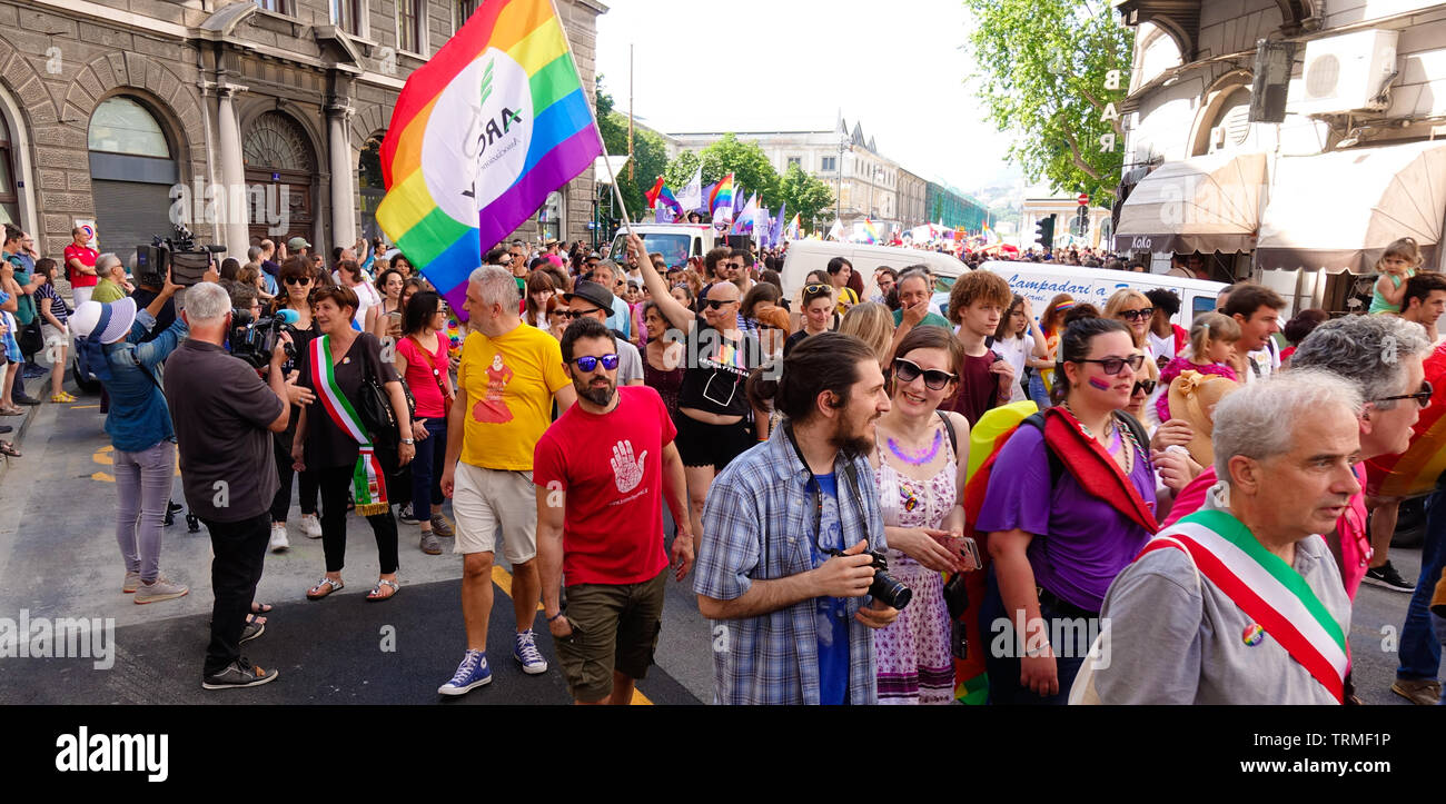 Trieste ITALY - JUNE 8 2019 GAY PRIDE PARADE FVG LGBT march promoting equality and tolerance in a coastal town in Trieste Stock Photo