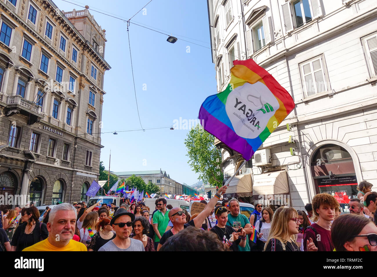 Trieste ITALY - JUNE 8 2019 GAY PRIDE PARADE FVG LGBT march promoting equality and tolerance in a coastal town in Trieste Stock Photo