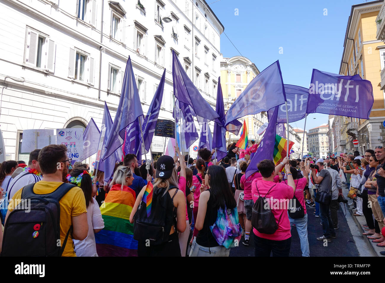 Trieste ITALY - JUNE 8 2019 GAY PRIDE PARADE FVG LGBT march promoting equality and tolerance in a coastal town in Trieste Stock Photo