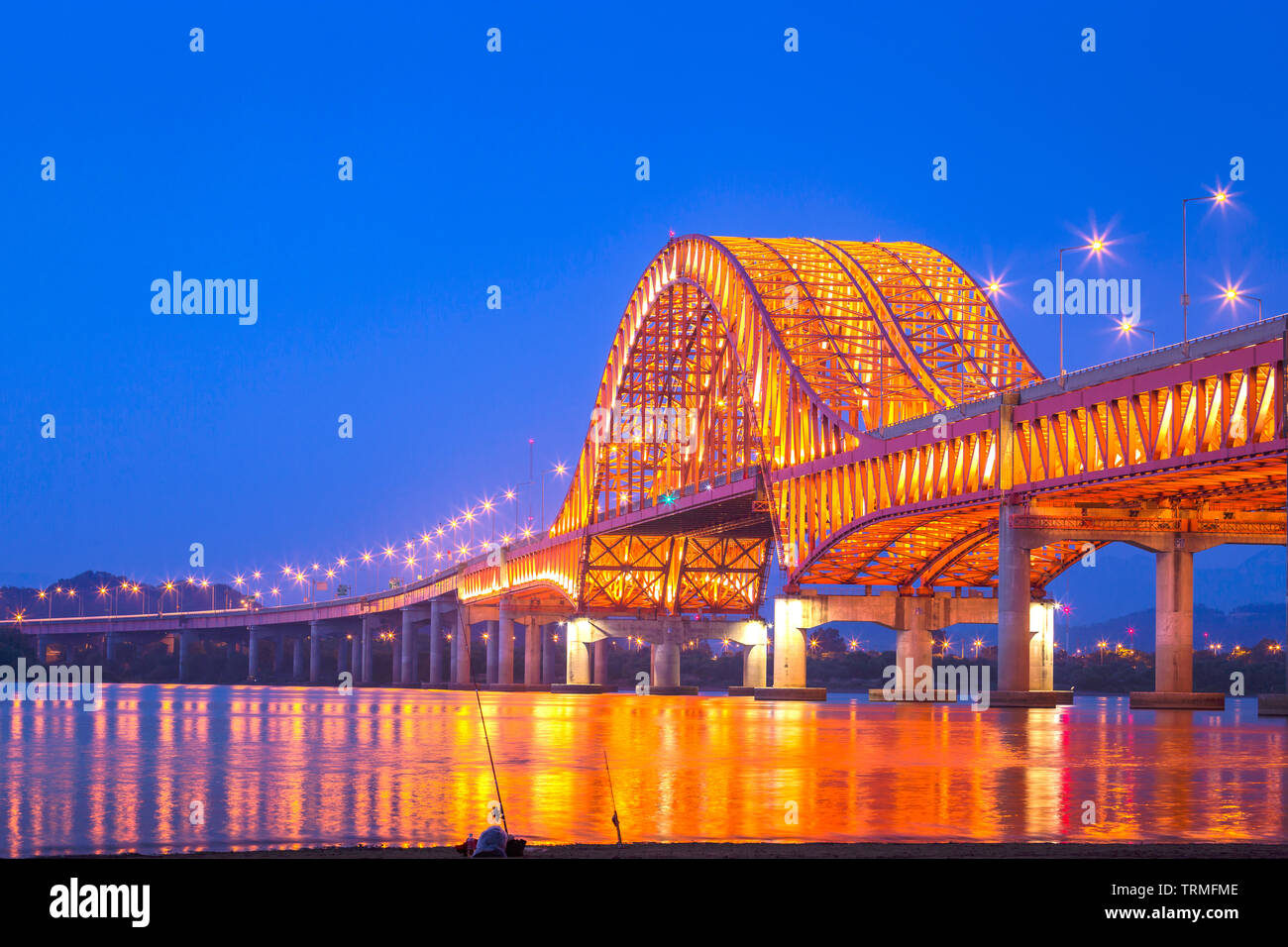 Bridge of Seoul Banghwa bridge beautiful  Han river at night, Seoul,  South Korea. Stock Photo