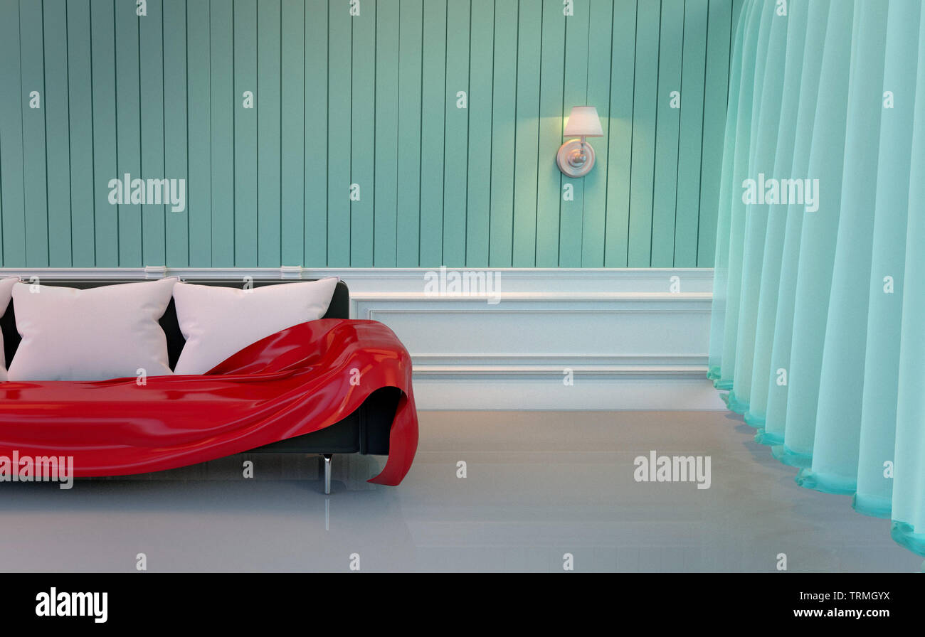 Room light blue interior design. 3D rendering Stock Photo - Alamy