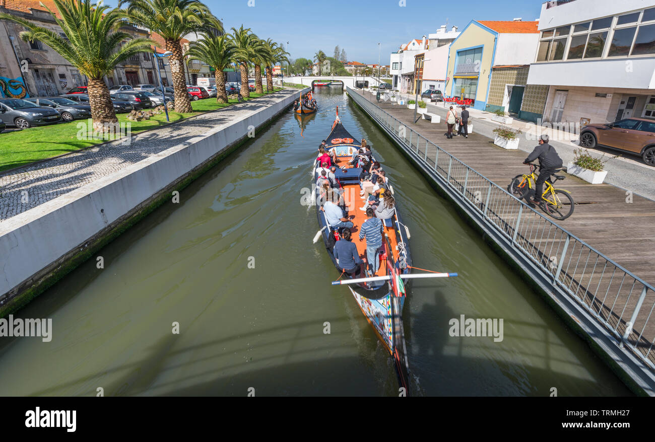 Traditional gondolas on the canals of Aveiro, Portugal Stock Photo