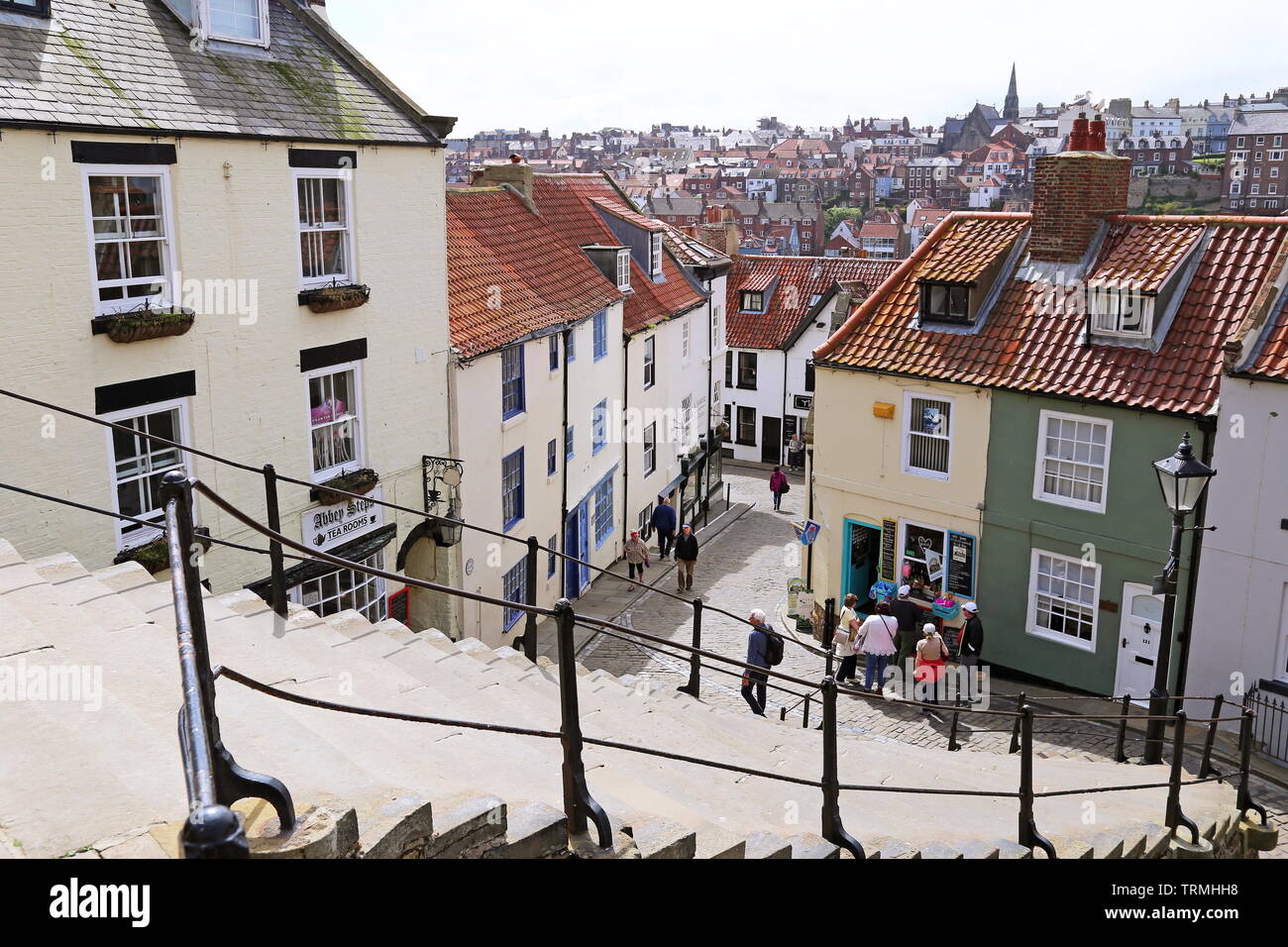 Abbey Steps, going up from old town to St Mary's, Whitby, Borough of Scarborough, North Yorkshire, England, Great Britain, United Kingdom, UK, Europe Stock Photo