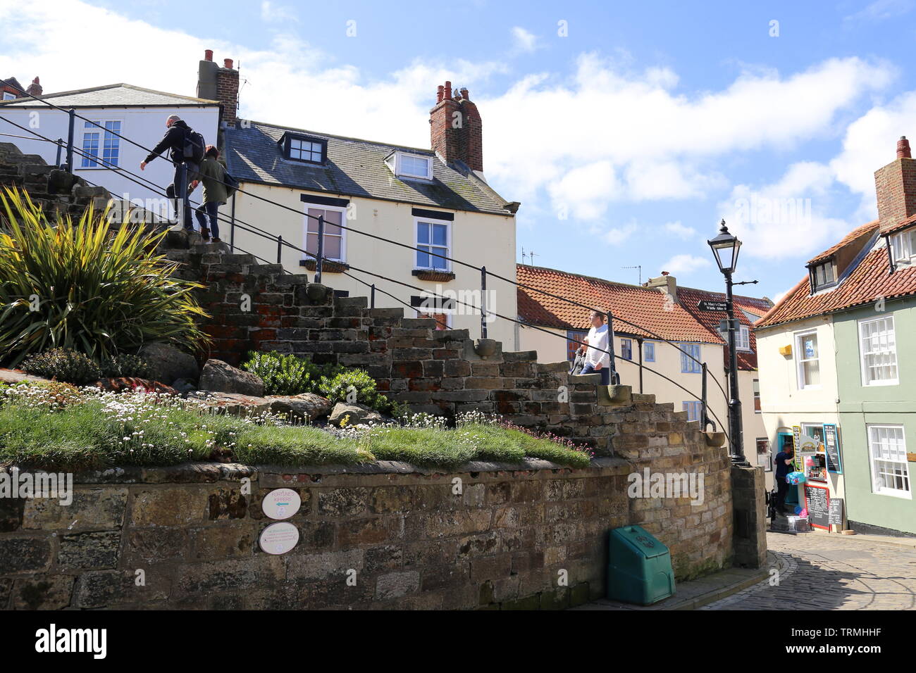 Abbey Steps, going up from old town to St Mary's, Whitby, Borough of Scarborough, North Yorkshire, England, Great Britain, United Kingdom, UK, Europe Stock Photo