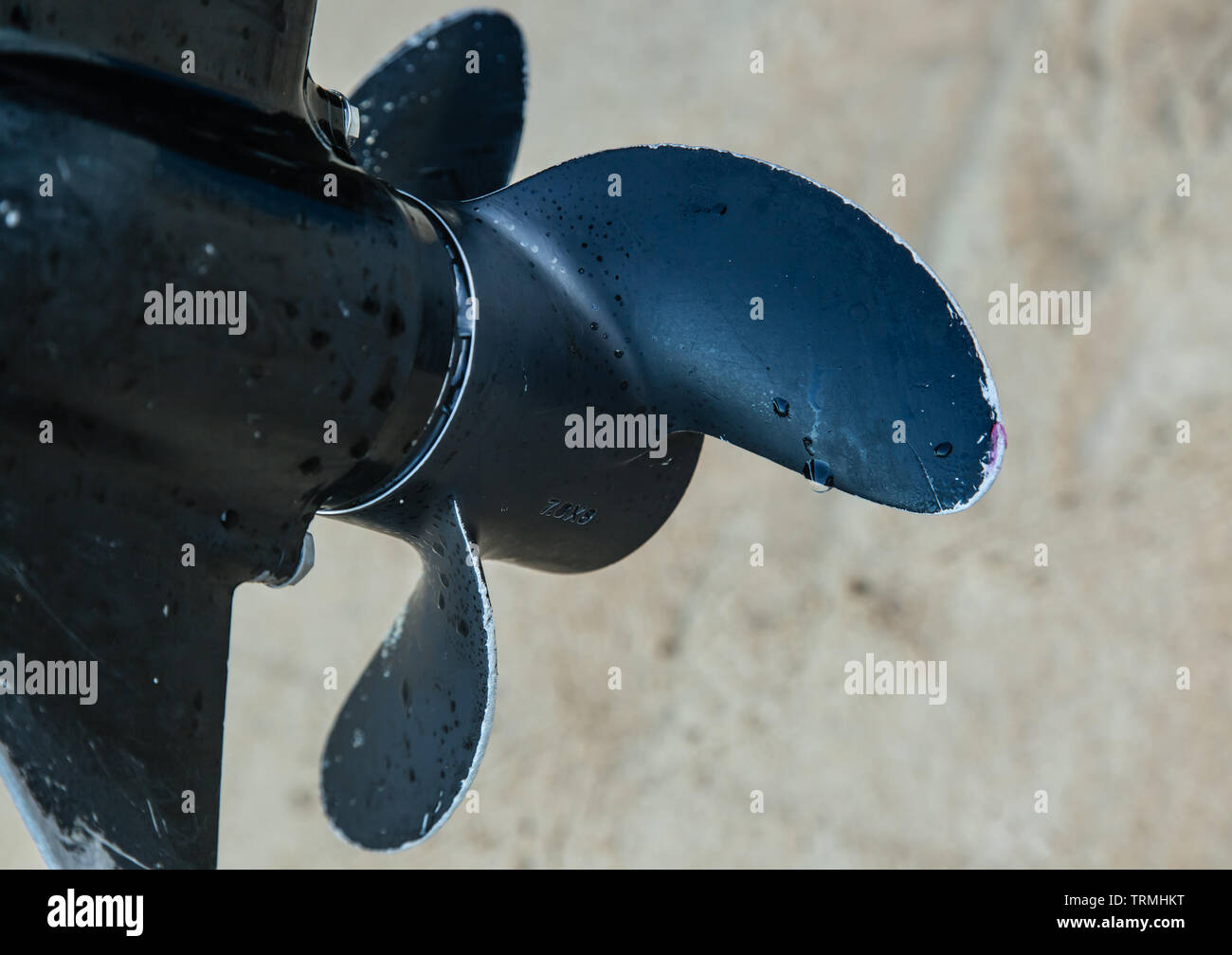 speed boat black color metal propeller closeup Stock Photo Alamy
