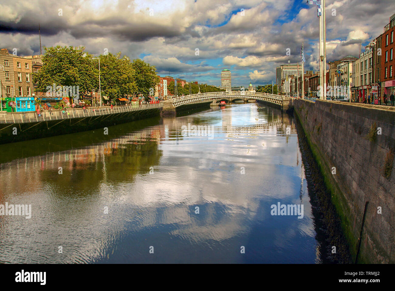 view of Dublin historic center and river Liffey at sunset Stock Photo ...