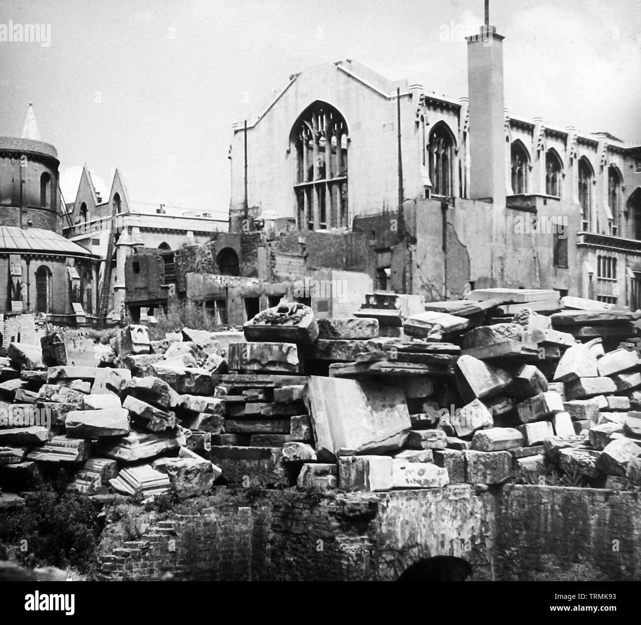 Bomb damage, Temple Church, London, June 1945 Stock Photo