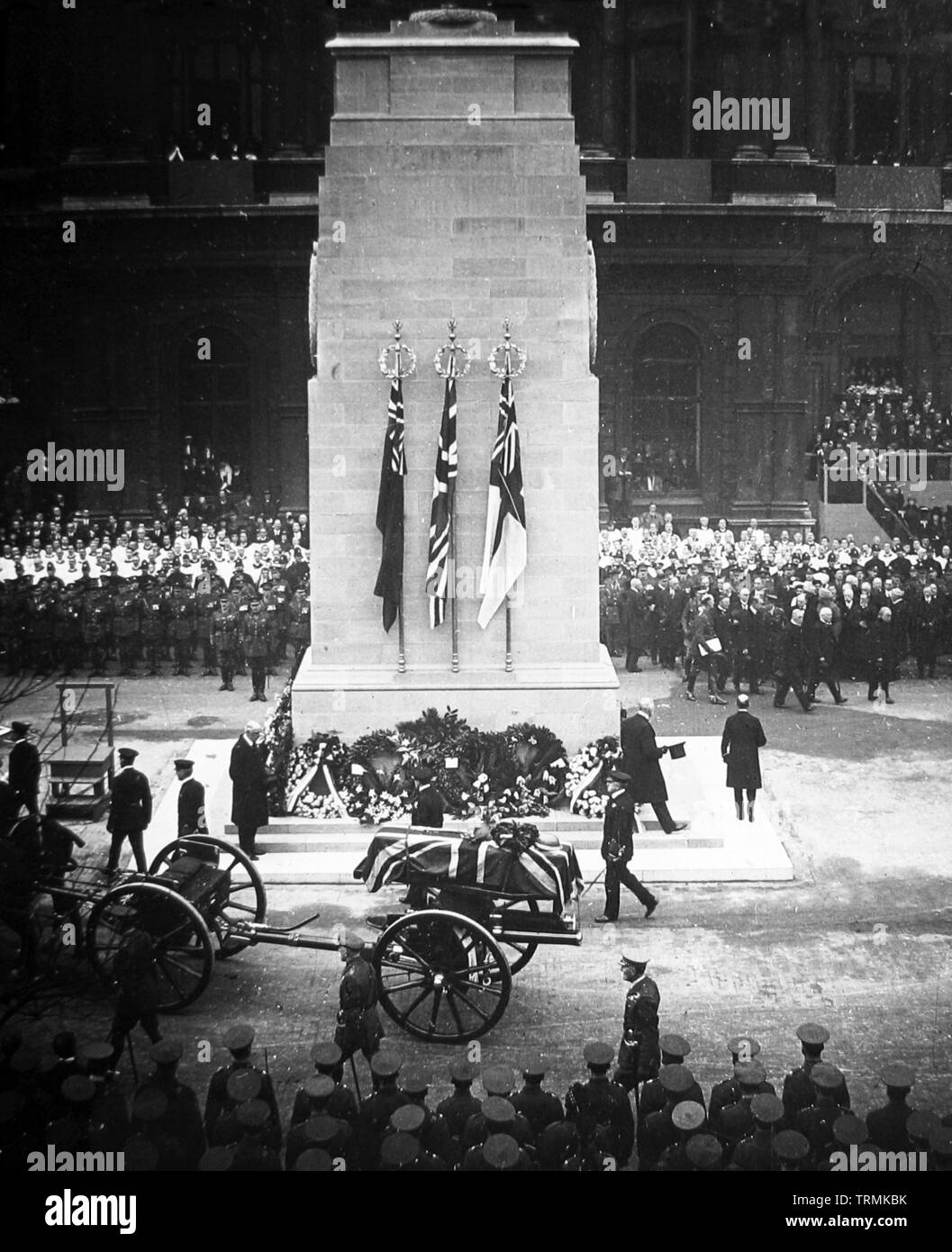 Cortege of the Unknown Warrior passing the cenotaph in London Stock Photo