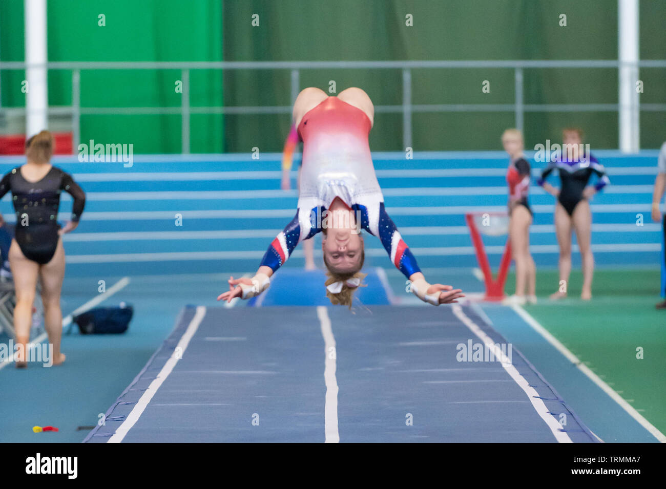 Sheffield, England, UK. 2 June 2019. Sapphire Dallard from OLGA Poole Gymnastics Club in action during Spring Series 2 at the English Institute of Sport, Sheffield, UK. Stock Photo