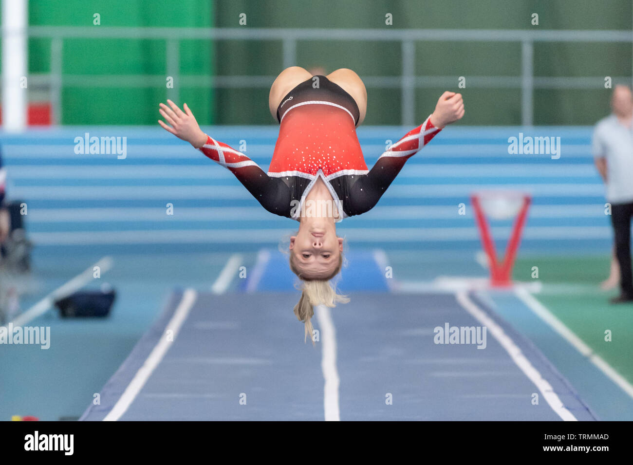 Sheffield, England, UK. 2 June 2019. Shanice Davidson from Durham City Gymnastics Club in action during Spring Series 2 at the English Institute of Sport, Sheffield, UK. Stock Photo