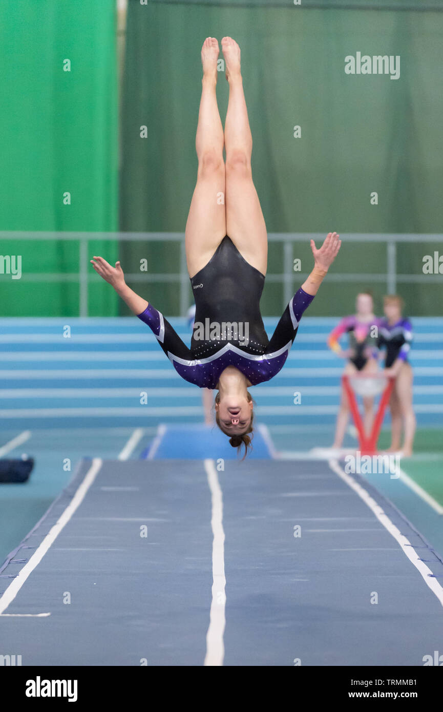 Sheffield, England, UK. 2 June 2019. Tachina Peeters from Andover Gymnastics Club in action during Spring Series 2 at the English Institute of Sport, Sheffield, UK. Stock Photo