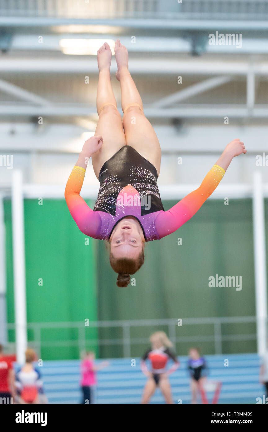 Sheffield, England, UK. 2 June 2019. Megan Surman from City of Birmingham Gymnastics Club in action during Spring Series 2 at the English Institute of Sport, Sheffield, UK. Stock Photo