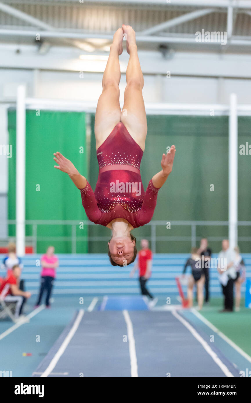 Sheffield, England, UK. 2 June 2019. Eleanor Head from Pinewood Gymnastics Club in action during Spring Series 2 at the English Institute of Sport, Sheffield, UK. Stock Photo
