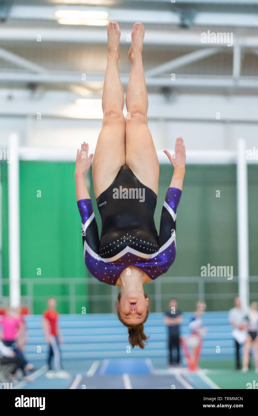 Sheffield, England, UK. 2 June 2019. Tachina Peeters from Andover Gymnastics Club in action during Spring Series 2 at the English Institute of Sport, Sheffield, UK. Stock Photo