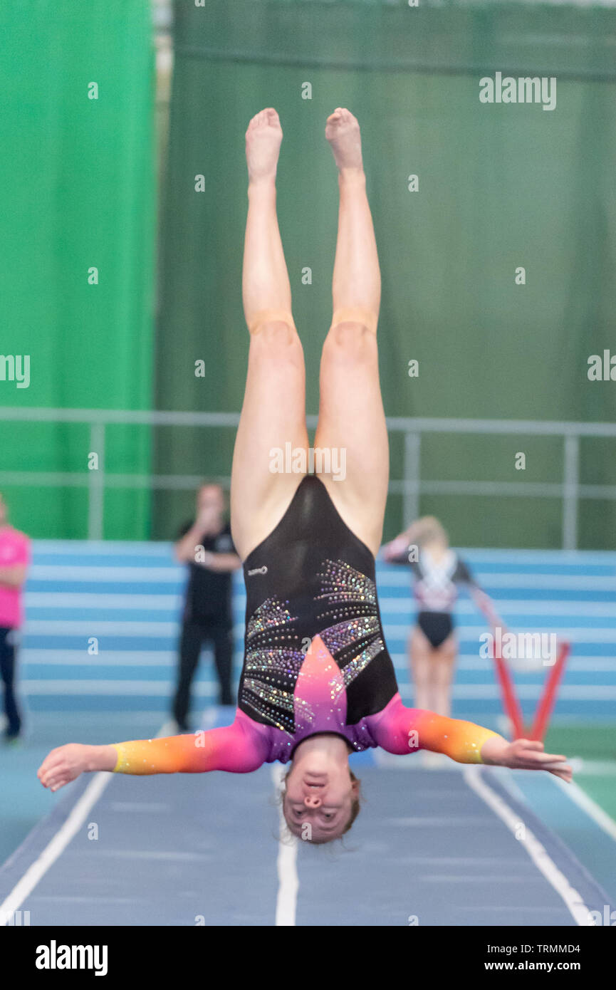 Sheffield, England, UK. 2 June 2019. Megan Surman from City of Birmingham Gymnastics Club in action during Spring Series 2 at the English Institute of Sport, Sheffield, UK. Stock Photo