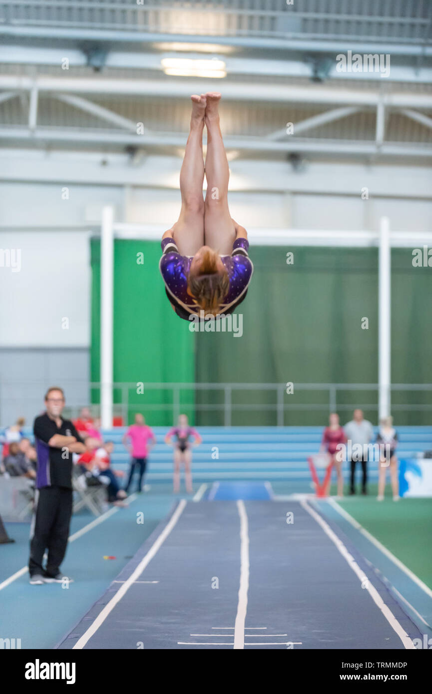 Sheffield, England, UK. 2 June 2019. Aimee Antonius from Andover Gymnastics Club in action during Spring Series 2 at the English Institute of Sport, Sheffield, UK. Stock Photo