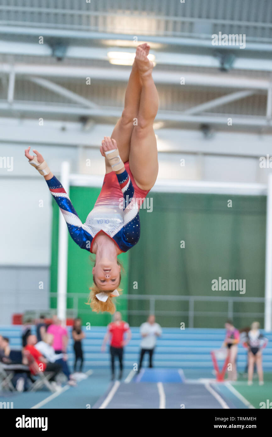 Sheffield, England, UK. 2 June 2019. Sapphire Dallard from OLGA Poole Gymnastics Club in action during Spring Series 2 at the English Institute of Sport, Sheffield, UK. Stock Photo