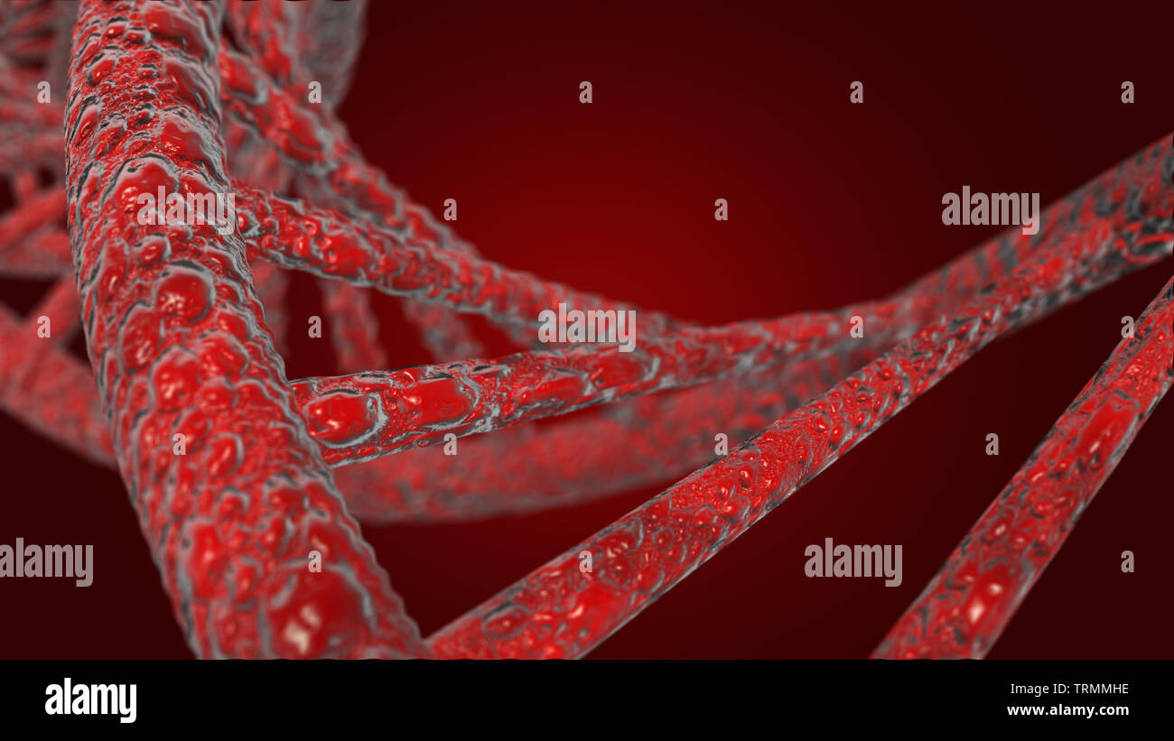 DNA vector, red line, red background Stock Photo