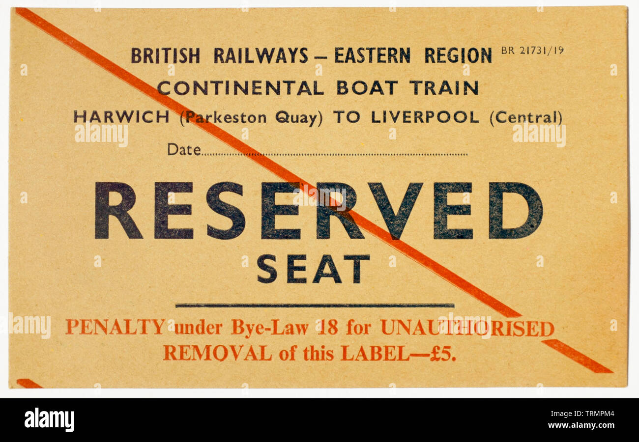 Vintage British Rail Seat Reservation Ticket Stock Photo