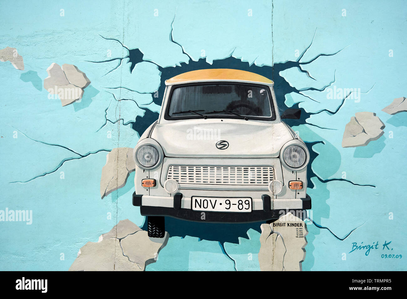Work by Birgit Kinder in East Side Gallery on a part of the Berlin Wall. Stock Photo