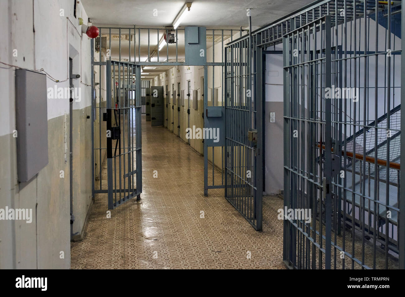 One of the floors with cells of the Stasi prison. Stock Photo