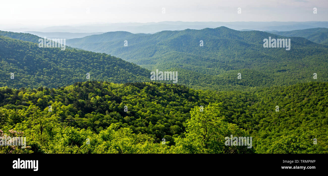 View of the Blue Ridge mountains in North Carolina from an overlook on the Blue Ridge Parkway. Stock Photo