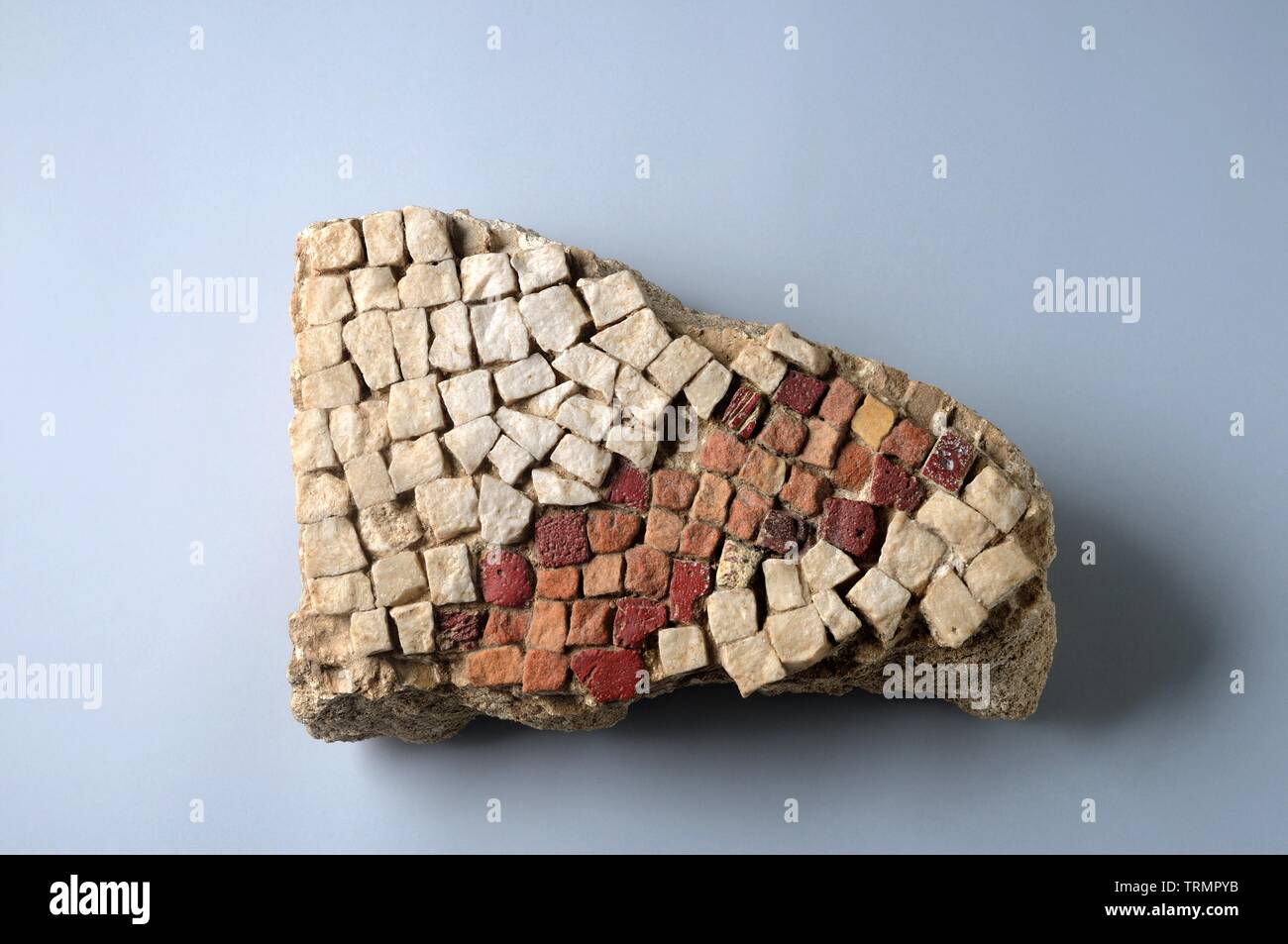 Mosaic Opus Tessellatum. parietal. in limestone. 22, 5 x 16, 5 cms. (4 th CE ) - Roman period, from 'the House of Hyppolytus '- Archaeological site of Stock Photo