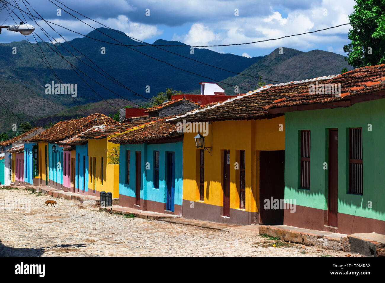 Colourful houses in the old colonial town of Trinidad, a UNESCO World Heritage Site, in Sancti Spiritus Province, Cuba, Caribbean Stock Photo
