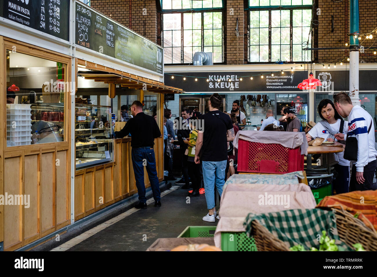 Markthalle Neun (Market hall nine) - indoor market dating from 1891, located in the Kreuzberg area of Berlin, Germany Stock Photo