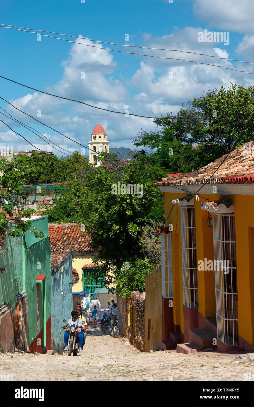 Street in the UNESCO old colonial town of Trinidad, Sancti Spiritus Province, Cuba, Caribbean Stock Photo