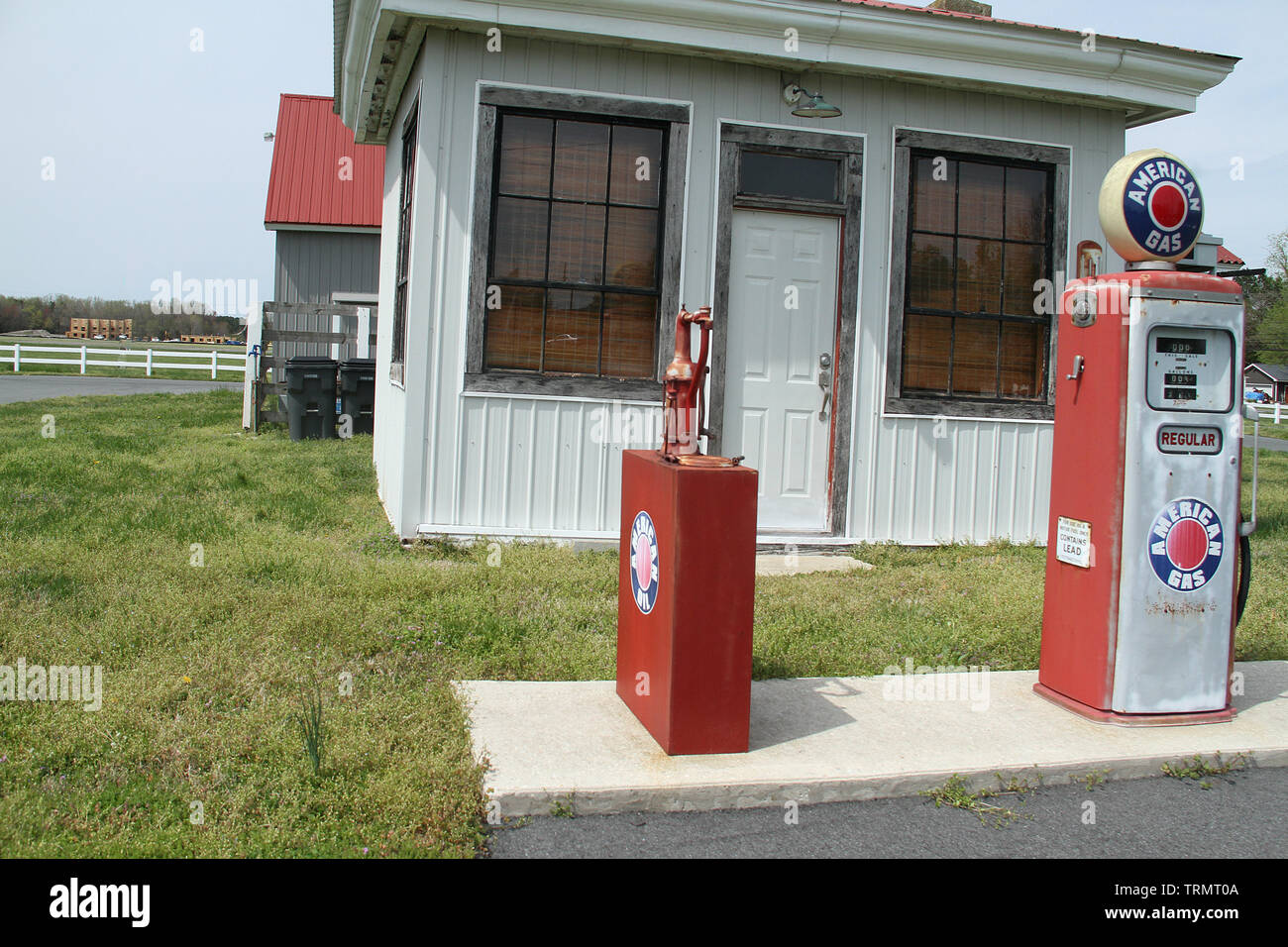 Old gas station displayed at museum in DE, USA Stock Photo