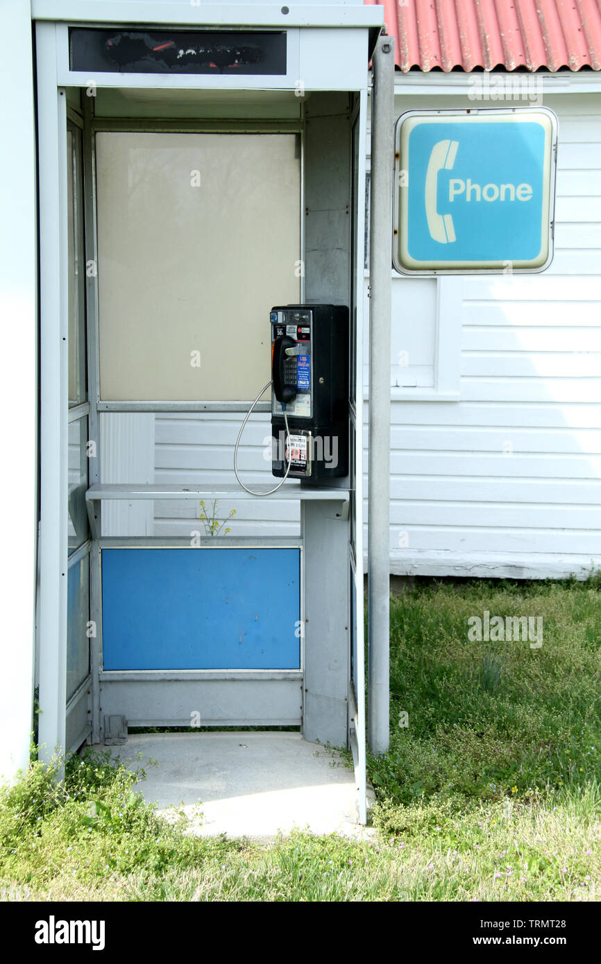 Old telephone booth displayed at the Telephone Museum in Georgetown, DE, USA Stock Photo
