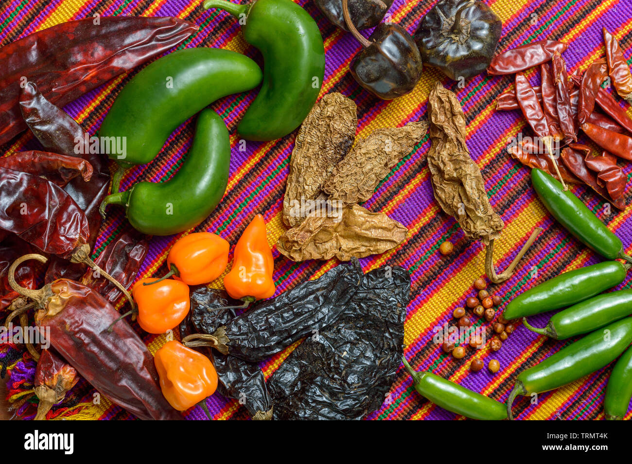 Chile peppers of Mexico, food ingredients and spices Stock Photo Alamy