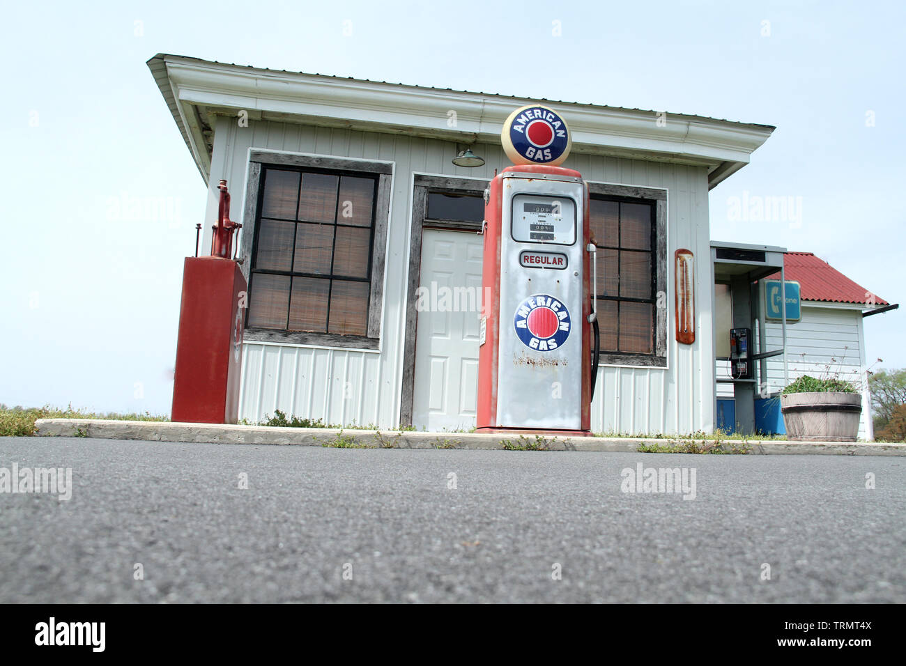 Old gas station displayed at museum in DE, USA Stock Photo