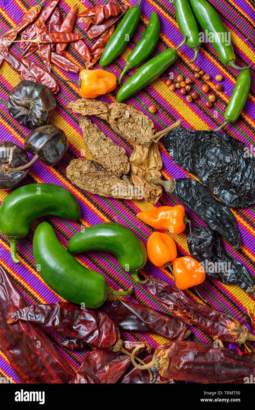 Chile peppers of Mexico, food ingredients and spices Stock Photo Alamy