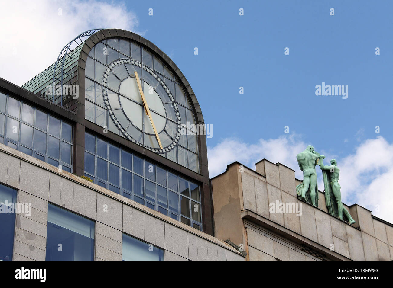 Koruna Palace Clock in Prague Stock Photo Alamy
