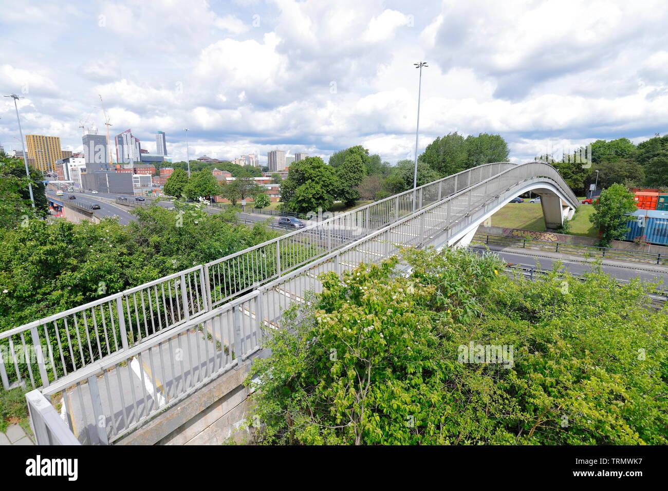 A footbridge that crosses the A58M in Leeds is a hotspot for desperate & depressed people who are contemplating suicide. Stock Photo